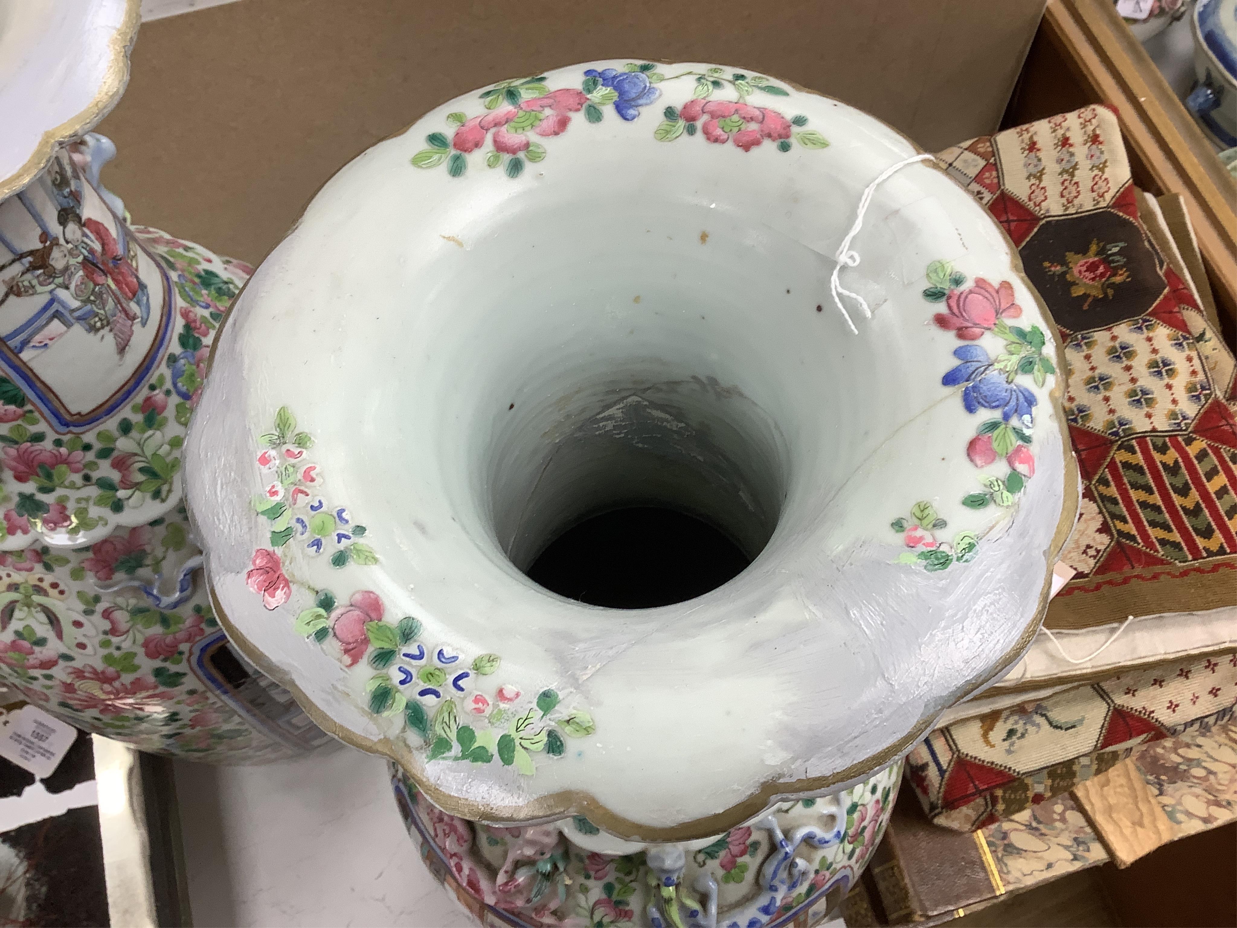 A large pair of 19th century Chinese famille rose vases, 61cm